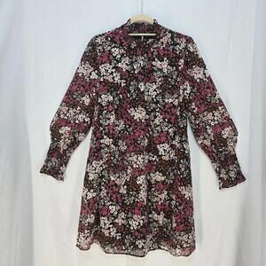 Ann Taylor Dress‎ Women Size 6 Black Purple Floral Tunic Lined Ruffle Flowy NWT